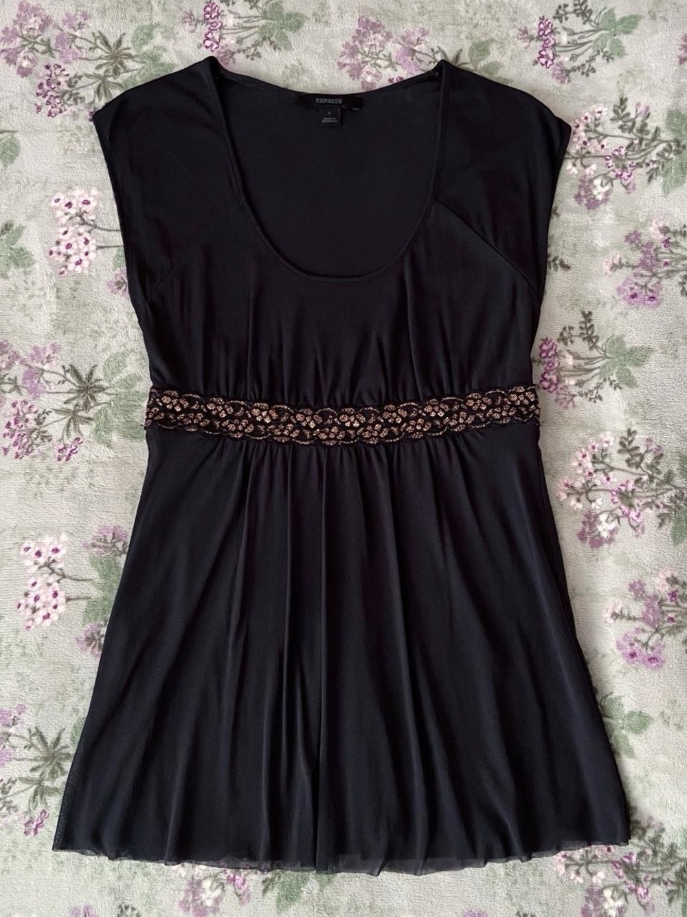Express Vintage Y2K Black Fairy Style Blouse w Glitter Lace Detail 🧚‍♂️🖤